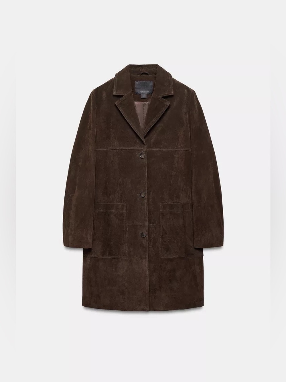 Zara Women's Dark Brown Natural Suede Button-Front Coat
